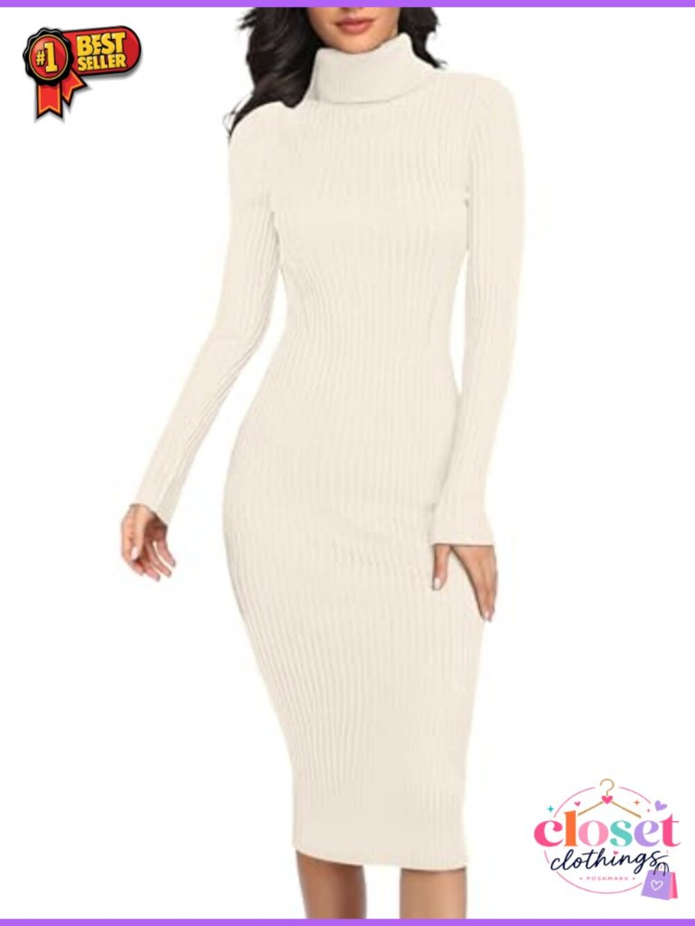 Women Stretchable Knitted Long Sleeve Ribbed Soft Sweater Dress Slim Fit